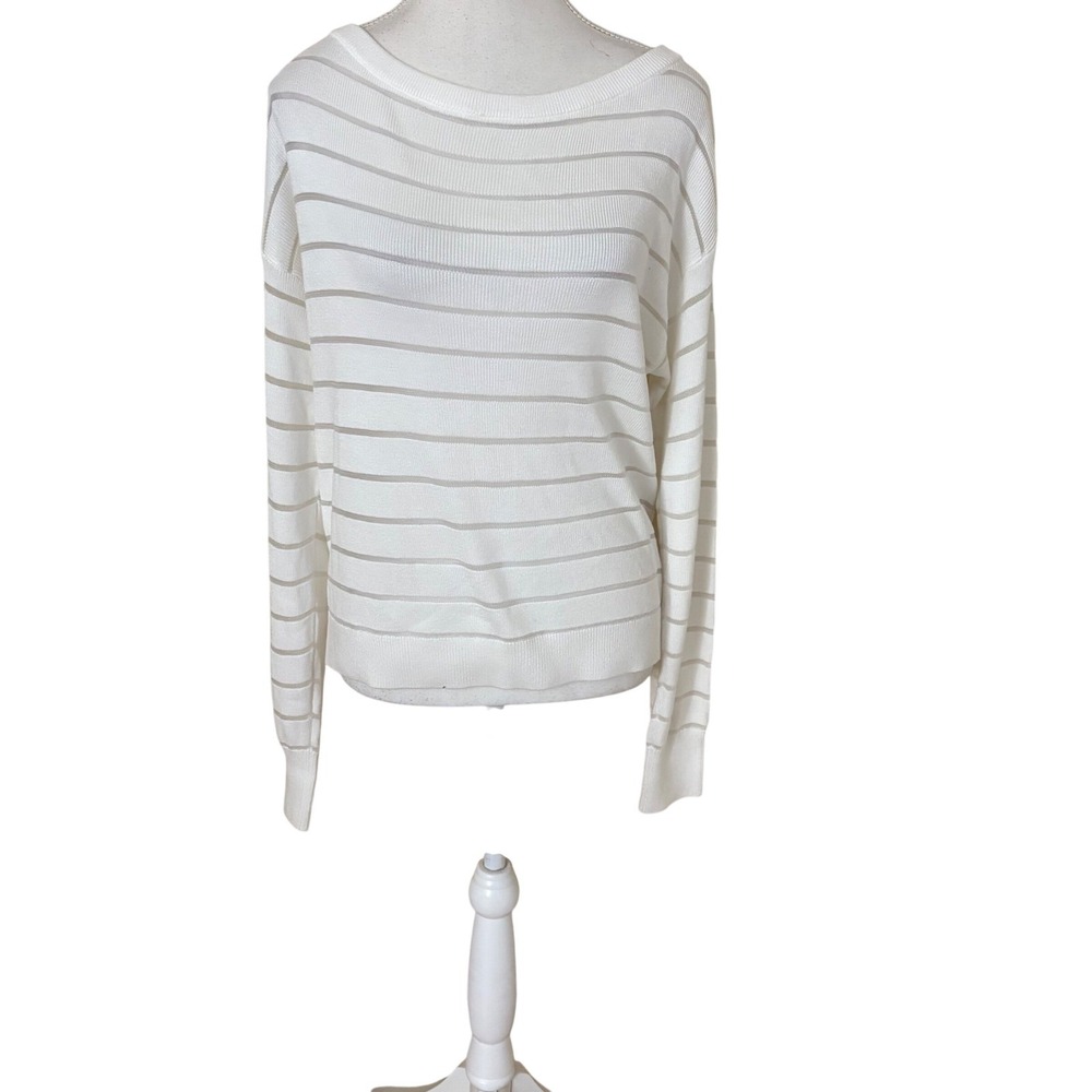 INTERMIX White Mesh Striped‎ Long Sleeve Top Size Large